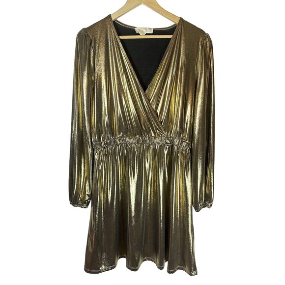 Michael Michael Kors Women's Gold Faux Wrap Dress‎ L NWT - Picture 1 of 9